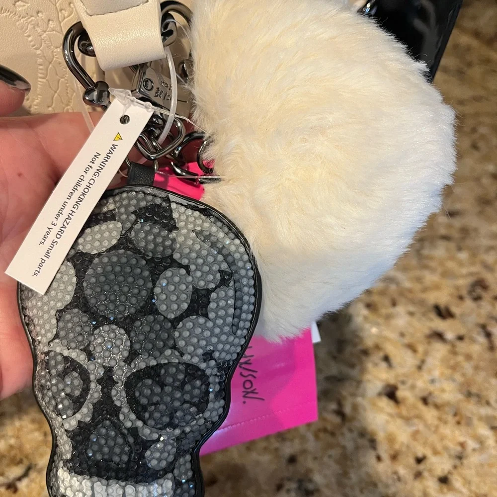 Betsey Johnson Cream Satchel with Heart and Skull Charm Set